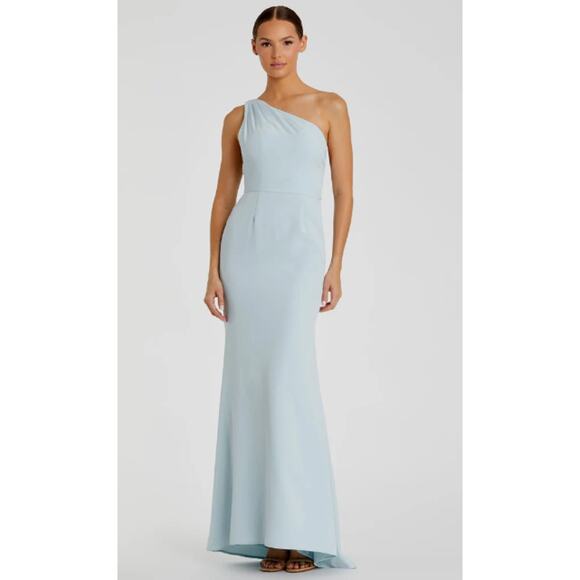 IEENA for Mac Duffal Blue One Shoulder Jersey Mermaid Gown - size 6 /Powder Blue - Picture 1 of 7